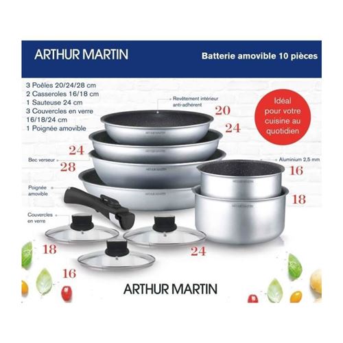 Batterie de cuisine 20 pieces arthur martin - aluminium - poignée