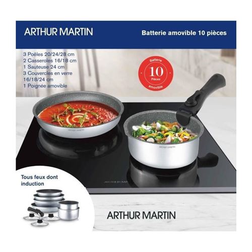Batterie de cuisine Arthur Martin AM268GM 12 pieces - Aluminium - Poignée  amovible - Tous feux dont induction