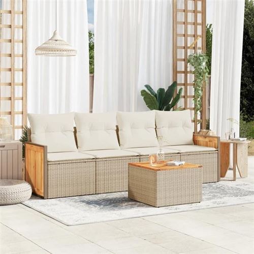 Vidaxl salon de jardin avec coussins 5 pcs beige r&eacute;sine tress&eacute;e