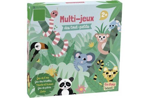 Coffret multi jeux des tout petits - plateau oie / echelles  touche et trouve  peche a la ligne   loto - accessoires en bois - enfant 2 ans+
