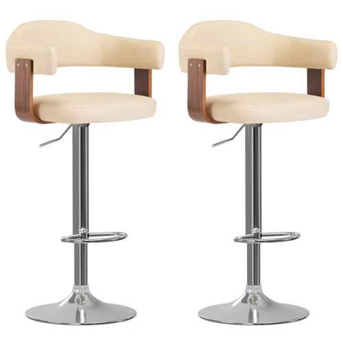 VIDAXL - Tabourets de bar - Lot de 2 - Crème - Bois courbé - Image 3