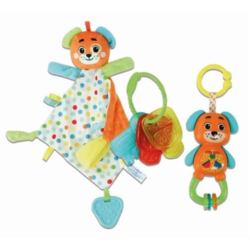 Coffret de naissance Ourson - Doudou + Hochet + Clés en plastique souple à mordiller