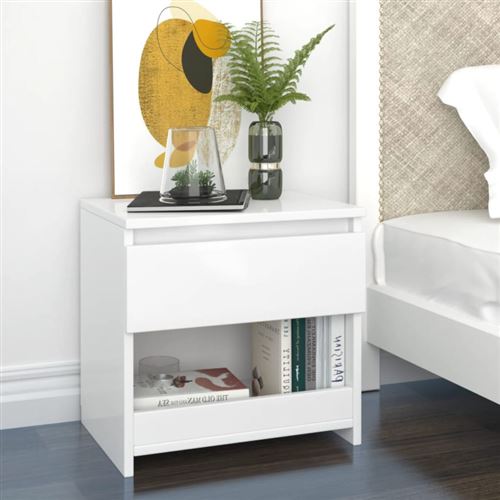 Tables de chevet 2 pcs Blanc brillant 40x30x39 cm Aggloméré