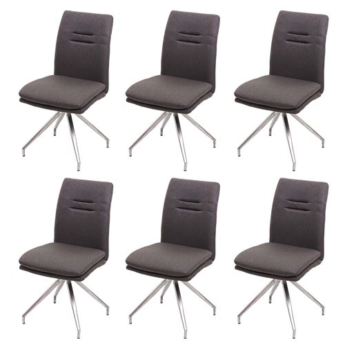 6x chaise de salle à manger MENDLER HWC-H70 tissu/textile inox brossé gris brun