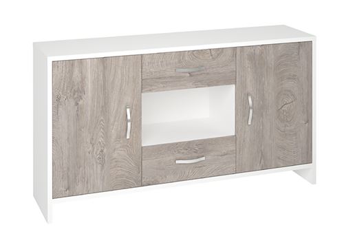 Buffet / Meuble de rangement coloris blanc/chêne clair - Hauteur 87 x Longueur 160 x Profondeur 40 cm