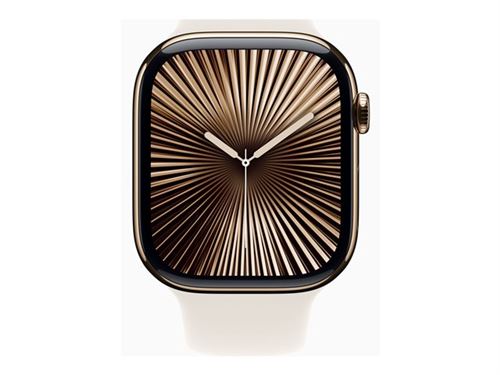 Apple Watch Series 10 (GPS + Cellular) - 46 mm - titane doré - montre intelligente avec bande sport - fluoroélastomère - droit - taille du bracelet : M/L - 64 Go - LTE, Wi-Fi 4, UWB, Bluetooth - 4G - 41.7 g