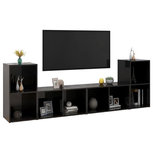 vidaXL Meubles TV 4 pcs Noir brillant 72x35x36,5 cm Aggloméré