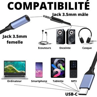 3.5 Jack Aux Câble Audio Type C À 3.5mm Jack Adaptateur Câble Haut