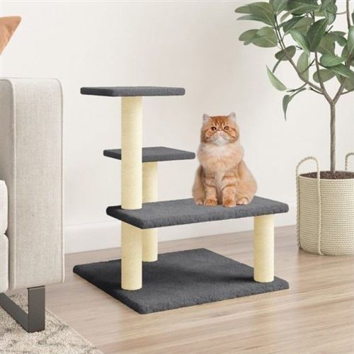 vidaXL Arbre à Chat avec Griffoirs en Sisal, Tour à Chat avec Plate-forme, Centre d'Activités pour Chaton, Arbre à Grimper Maison Intérieur, Gris Foncé 61 cm