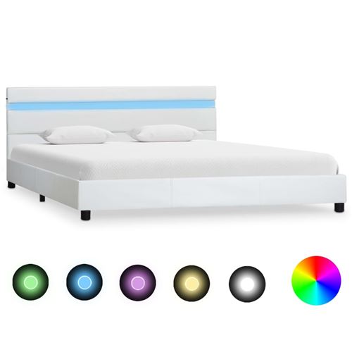 VidaXL Cadre de lit avec LED - Similicuir - 120 x 200 cm - Blanc