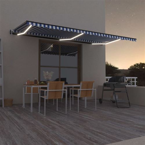 vidaXL Auvent automatique capteur de vent/LED 600x300 cm Bleu et blanc
