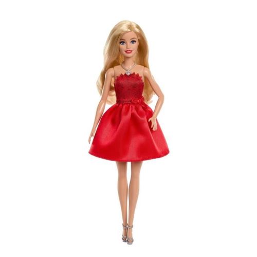 Barbie muñeca 80 Aniversario ,rubia con vestido rojo rubí, coleccionable Mattel JDD25