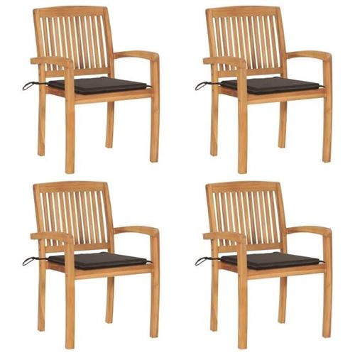 Non Communiqué Marron Lot De 4 Chaise Vidaxl En Teck Empilable Non Pliable H. 90 Cm Exterieur