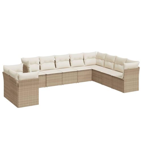 Salon de jardin vidaXL avec coussins 10 pcs beige r&eacute;sine tress&eacute;e 