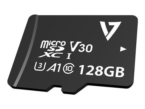 V7 VPMD128GU3 - Carte mémoire flash (adaptateur microSDXC vers SD inclus(e)) - 128 Go - A1 / Video Class V30 / UHS-I U3 / Class10 - microSDXC UHS-I - noir