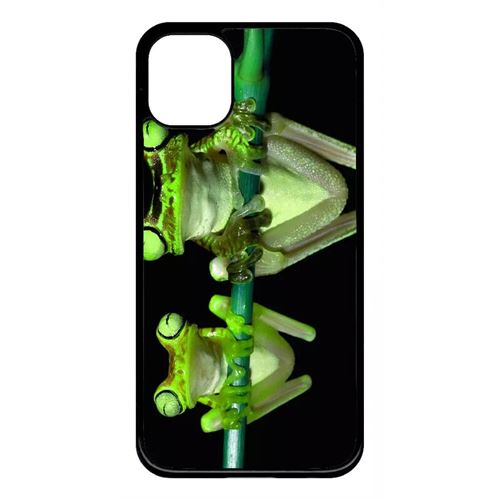 Coque My-Kase pour iPhone 11 - deux grenouilles vertes suspendues - Plastique Noir