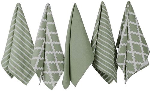 Penguin Home® Coton Torchon 5-Pièce Set, 65 cm Longueur x 45 cm Largeur, Sauge