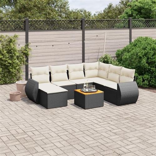 VIDAXL  Salon de jardin 8 pcs - Noir R&eacute;sine Tress&eacute;e