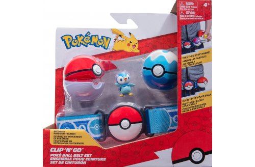 Coffret pokemon : ceinture du dresseur avec dive ball et poké ball et figurine tiplouf - pokeball - set garçon + 1 carte animal