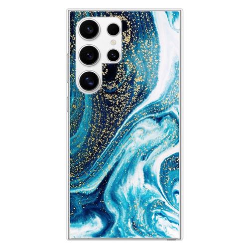 Coque en silicone imprimée compatible Samsung Galaxy S24 Ultra Marbre Bleu Pailleté