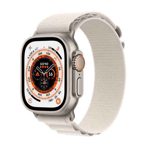 Apple Watch Ultra - 49 mm - titane - montre intelligente avec Boucle Alpine - textile - droit - taille du bracelet : M - 32 Go - Wi-Fi, LTE, UWB, Bluetooth - 4G - 61.3 g État correct - N/A reconditionné disponible sur Fnac