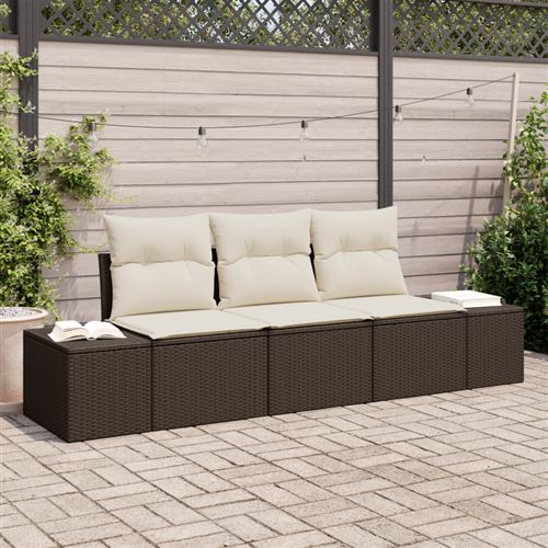Ensemble de Canapé de Jardin 3 pièces avec Coussins en Poly Rotin Marron