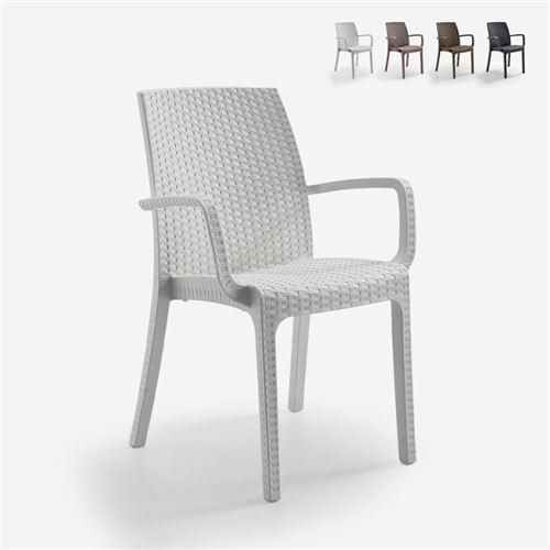 Chaise empilable polyrotin accoudoirs bar jardin extérieur Indiana BICA Blanc