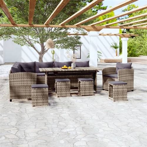 Non Communiqué Gris Ensembles De Chaises. Canapes Et Tables De Jardin Vidaxl Resine Tressee 10 Personnes 7 Pieces 175 X 140 X 71.5 Cm