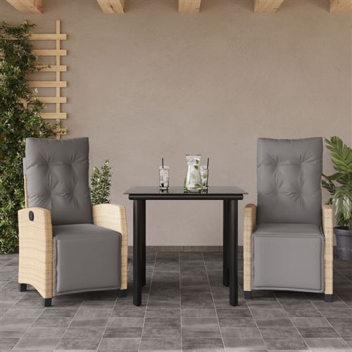Vidaxl Beige Ensemble À Manger De Jardin Avec Coussins 3 Pcs, Table Et Chaises Avec Dossier Réglable, Meubles D'extérieur, Moderne, Mélange Résine Tressée - Image 3