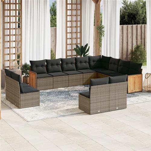  Vidaxl Salon De Jardin Avec Coussins 12 Pcs Gris R&eacute;sine Tress&eacute;e