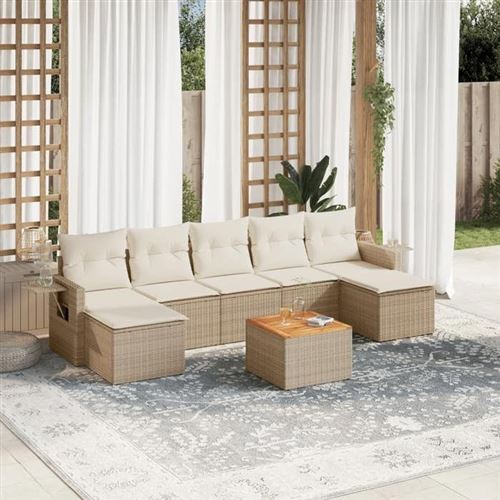 Salon de jardin modulable Vidaxl beige 7 personnes resine tressee 62 x 62 x 69 cm 8 pieces