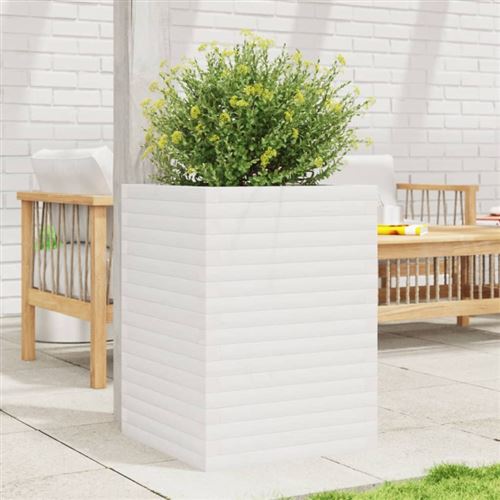 Non Communiqué Blanc Jardinière 50X50x68,5 Cm Bois De Pin Massif