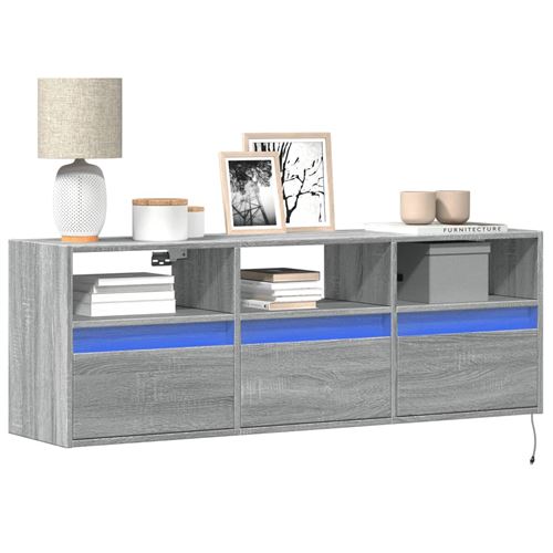 vidaXL Meuble TV mural avec lumières LED sonoma gris 130x31x45 cm