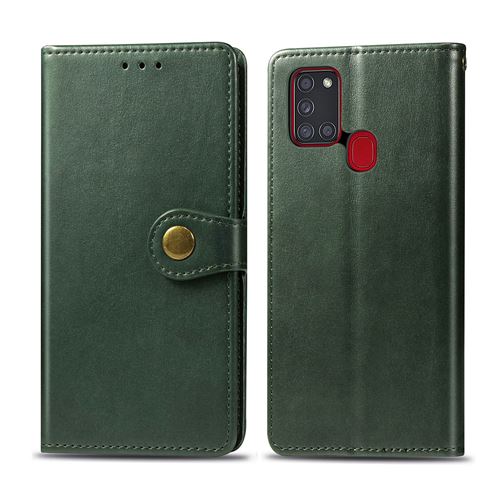 MPFRANCE Housse pour Samsung Galaxy A21S Vert [Porte Carte, etui portefeuille, boucle]