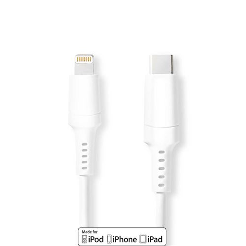 Nedis - Câble Lightning - Lightning mâle pour 24 pin USB-C mâle - 1 m - blanc - rond USB Power Delivery (3A 60W) - pour Apple iPad/iPhone/iPod (Lightning)