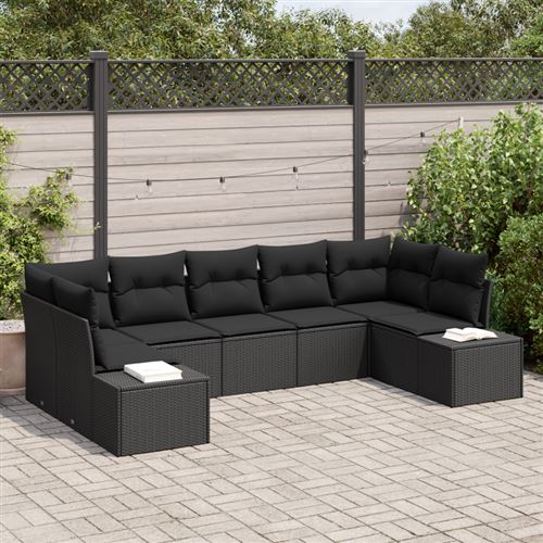 Non Communiqué Noir Ensemble De Canapé De Jardin 7 Pièces Avec Coussins Rotin Poly