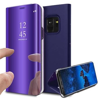 النهدي بيبي جوي pour Samsung Galaxy S9 Plus Clear View Etui à Rabat Cover Flip Case Housse Translucide Miroir Antichoc Violet