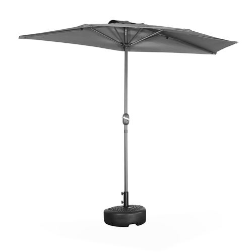 Sweeek Parasol de balcon Ø250cm – CALVI – Demi-parasol droit mât en aluminium avec manivelle d’ouverture toile grise