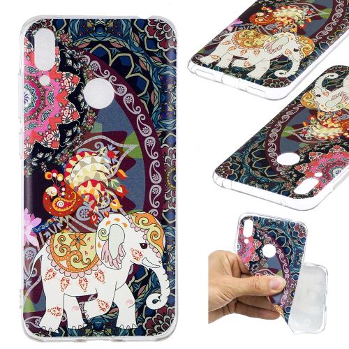 Coque en TPU impression de motifs fleur et éléphant pour votre Huawei Y7 (2019)