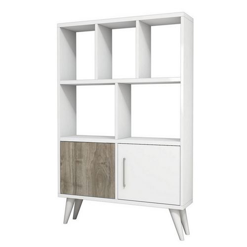 HOMEMANIA Ducky Boekhandel- Plank, Meubilair - met deuren, planken - uit de woonkamer, kantoor - Wit, walnoot in hout, PVC, 90 x 22 x 105 cm