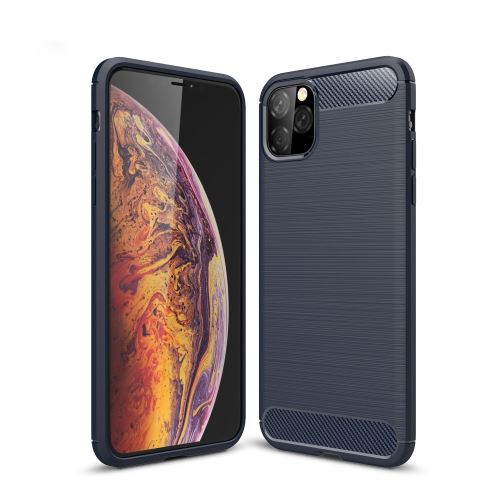 Coque en TPU fibre de carbone antichoc bleu foncé pour votre Apple iPhone 6.5 pouces (2019)
