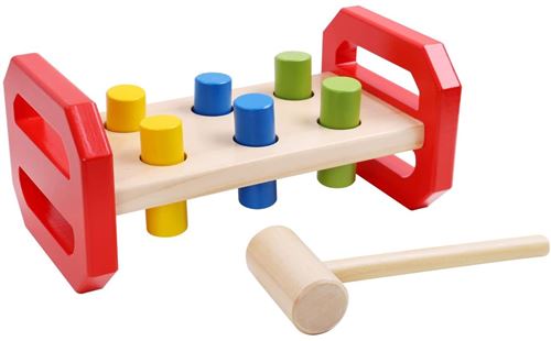 Tooky Toy banc de marteau junior 21,8 x 12 cm en bois 8 pièces