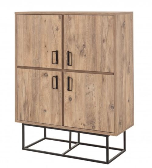 BOBOCHIC Buffet haut 93 cm 4 portes KOHI Pin Atlantique et Noir