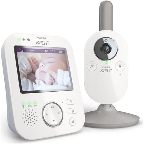 Philips Avent SCD843/01 Babyphone vidéo A-FHSS - écran LCD 3.5, Berceuses, Veilleuse, Alerte pleurs, Infrarouge