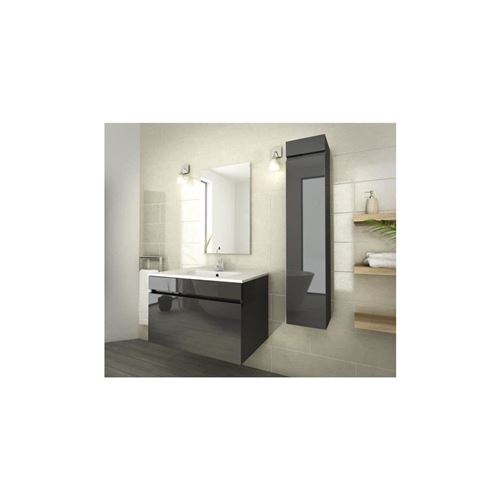 Luna Ensemble Salle De Bain Simple Vasque L 80 Cm - Gris Anthracite Verni