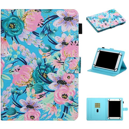 Etui en PU impression de motifs avec support et porte-cartes fleur rose pour votre Tablets 10 pouces