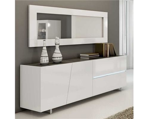 Enfilade design laqué blanc 200 cm LAUREA, 3 portes - 1 tiroir - L 200 x P 50 x H 75 cm