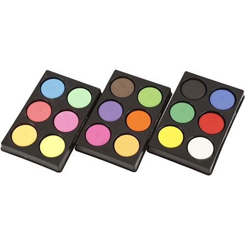 Set de 3 palettes de gouache - Couleurs assorties - 18 pcs