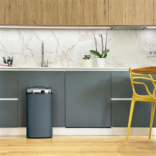 Poubelle De Cuisine Automatique 42l Largo Gris Mat En Acier Inox Avec Cerclage Poubelle Achat Prix Fnac