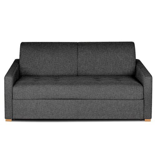 Canapé convertible rapido BIRDY 140cm matelas 16cm mono assise capitonnée tweed gris graphite